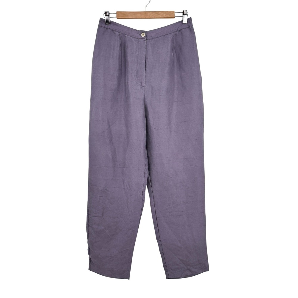 I.S.C. Womens Medium Purple 100% Silk Tapered High Rise Pants Slubby 30" Waist